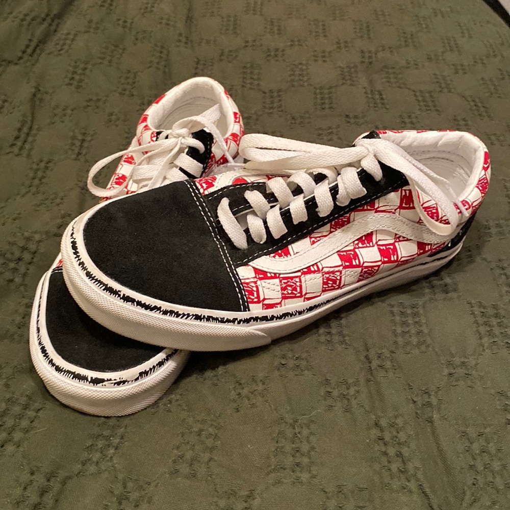 Red and Black Lace up low top Vans
